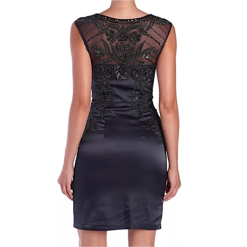 SUE WONG 12 navy blue beaded sequin embellished cocktail formal party dress